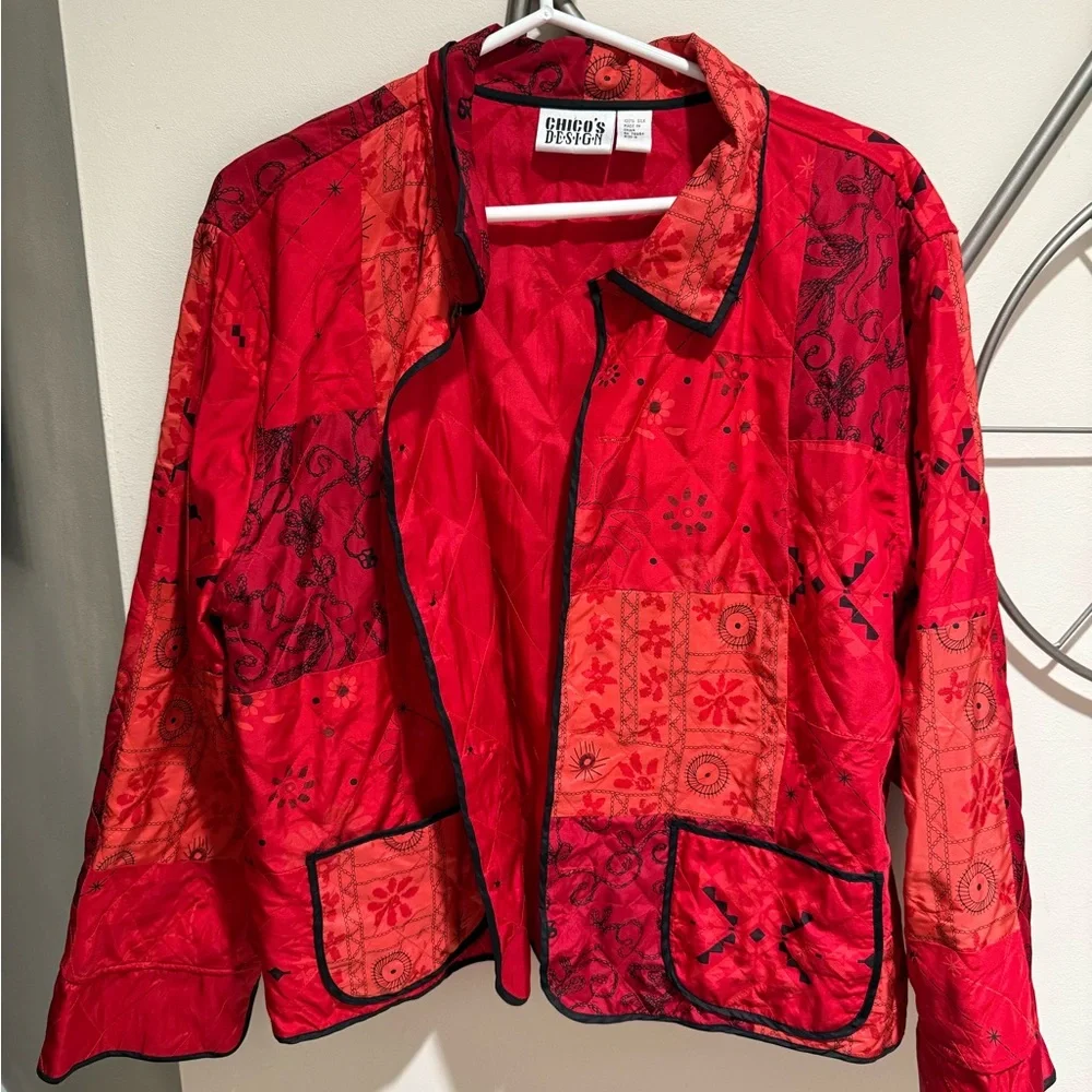 Vintage Chico’s Women's Red 100% Silk Jacket, Size 3 (XL) - Picture 3 of 4